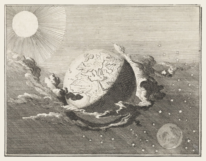 Universe with Earth Sun Moon and Stars door Casper Luyken 1712